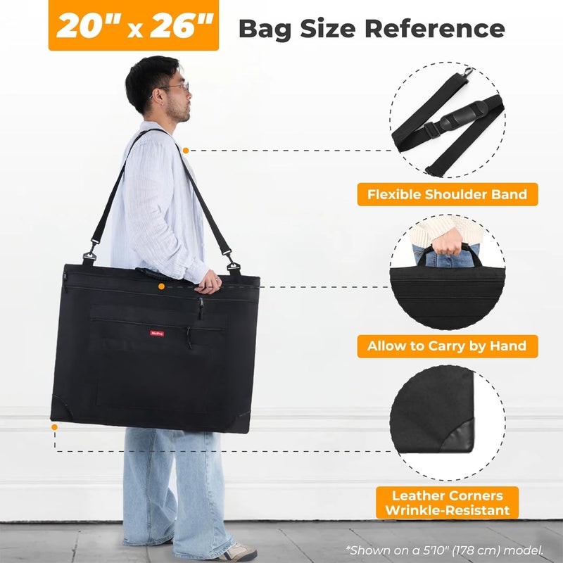 Nicpro حقيبة محفظة فنية خفيفة الوزن، 20x26 حقيبة محفظة قماشية سوداء مع حزام كتف قابل للفصل، زوايا جلدية، حقيبة تخزين لحمل الأعمال الفنية، الملصقات، الرسم، والتخطيط - Image 2